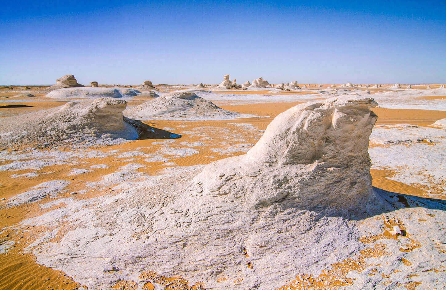 Stunning view of the white dunes in the White Desert during the 6 Days Safari Tour To Cairo."