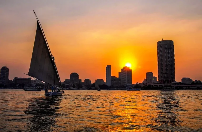 A felucca on the Nile at sunset in Cairo