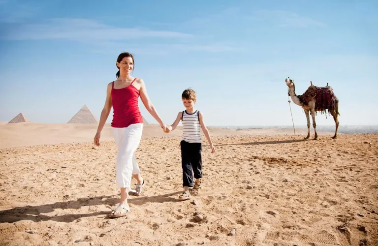 A mother and child at the Giza Pyramids
