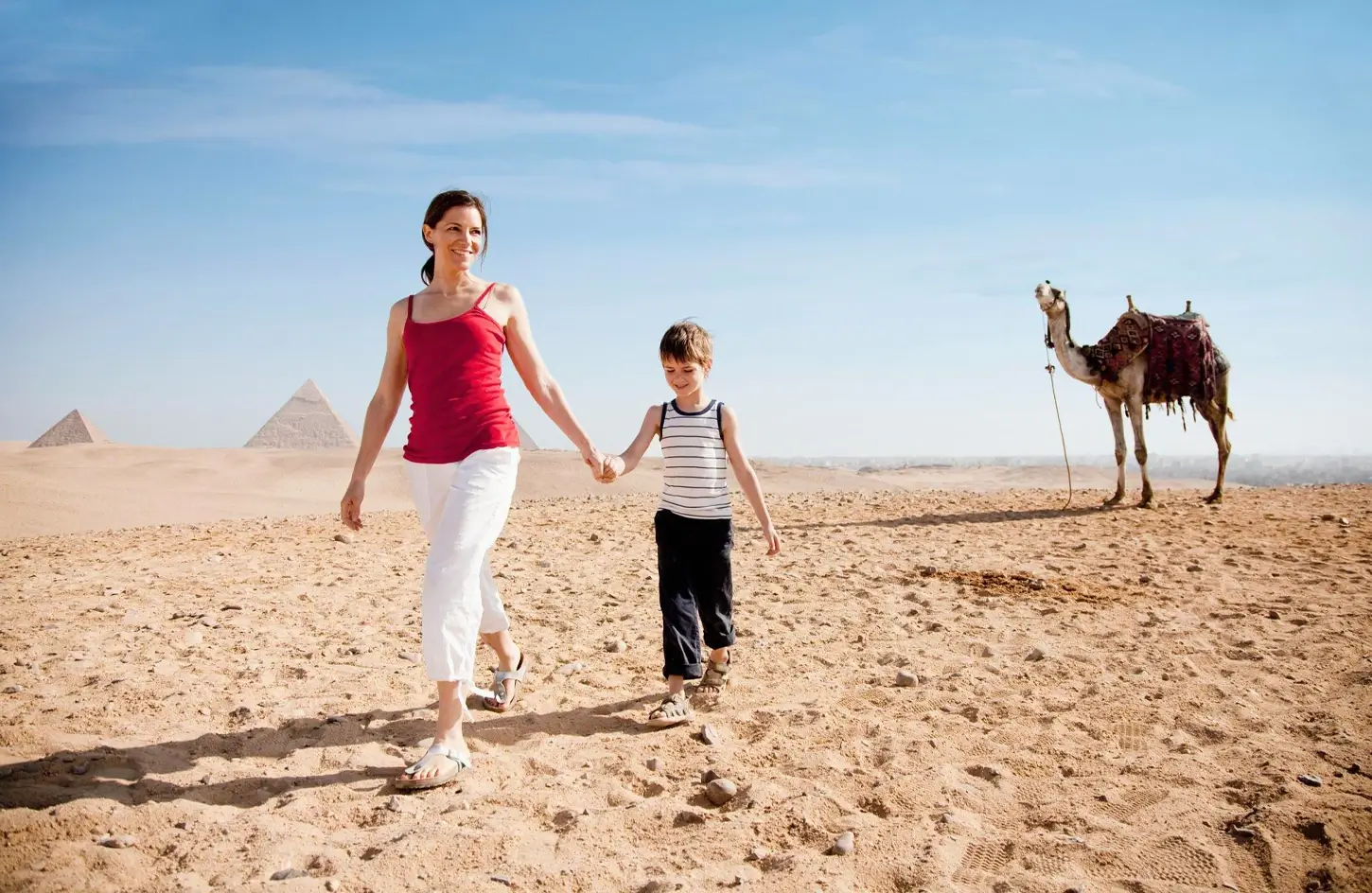 A mother and child at the Giza Pyramids