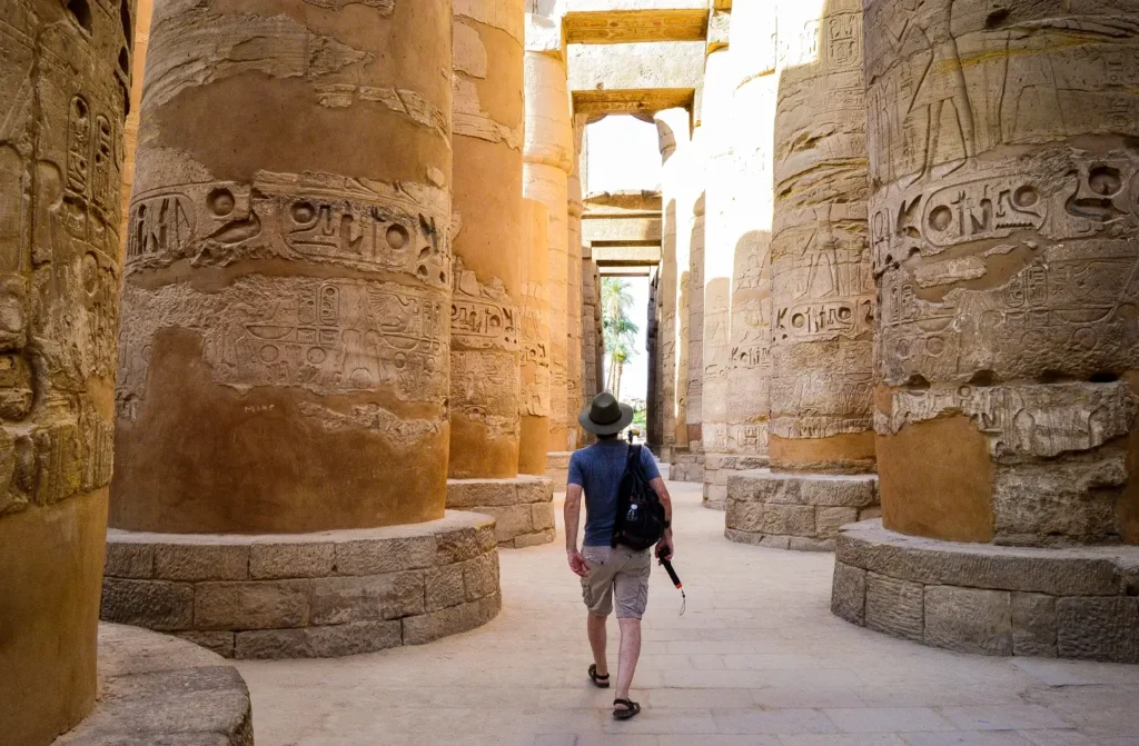 A visitor at Karnak Temple in Luxor