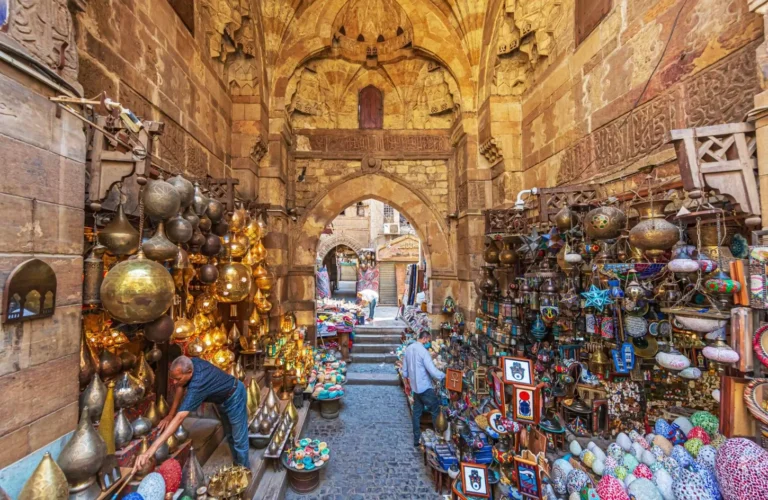 Vendors at work in the Khan El Khalili bazaar